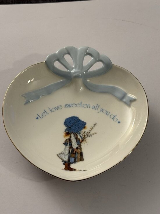 Other - Holly Hobbie Blue Heart Shaped Porcelain Trinket Dish Vintage 1983 Japan B63